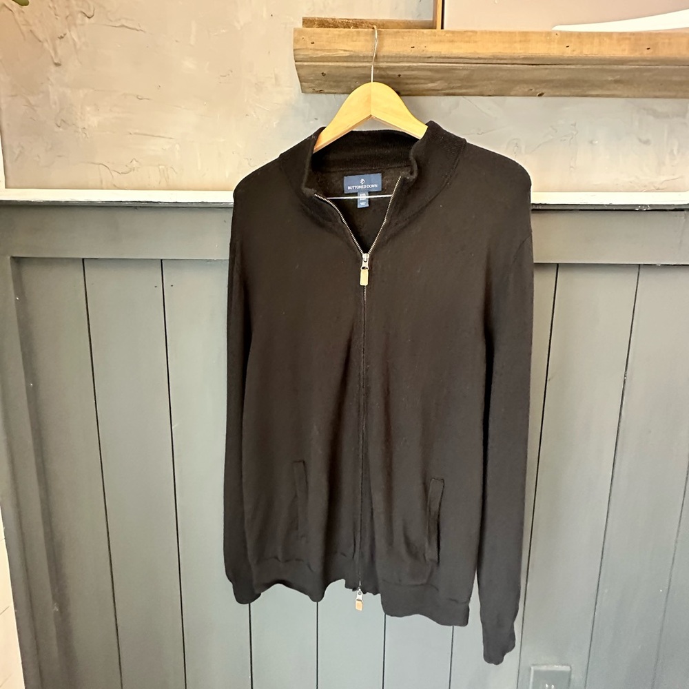 Buttoned Down  Men's 100% Wool Black Full-Zip Sweater 3XL